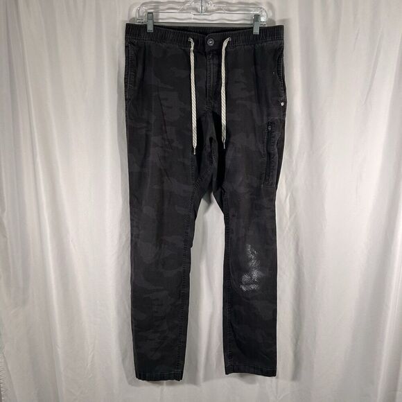 Vuori Hiking Pants Women's XL Grey Camo Drawstring Zip Cargo Pockets Stain - Picture 1 of 11